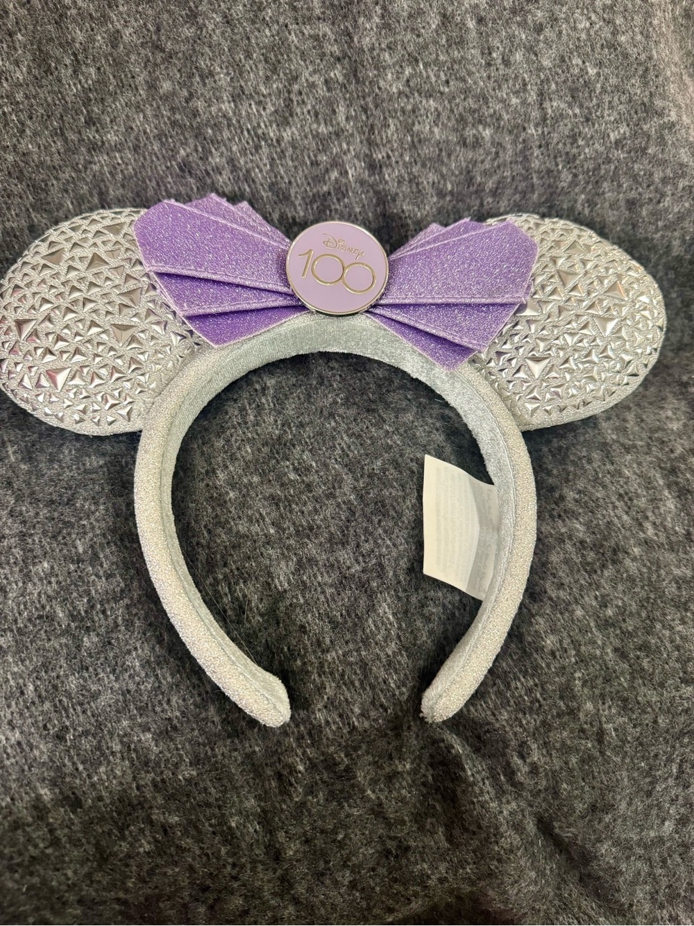 Disney Purple and Silver 100th Anniversary Glitter Minnie Ears Headband
